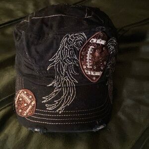 Pit Bull Black Angel-Wing Football-Bling Womens Adjustable Hat